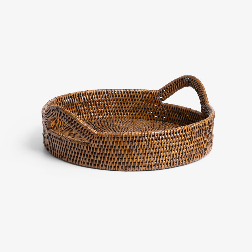 Rattan Trays Round With Handle Brown