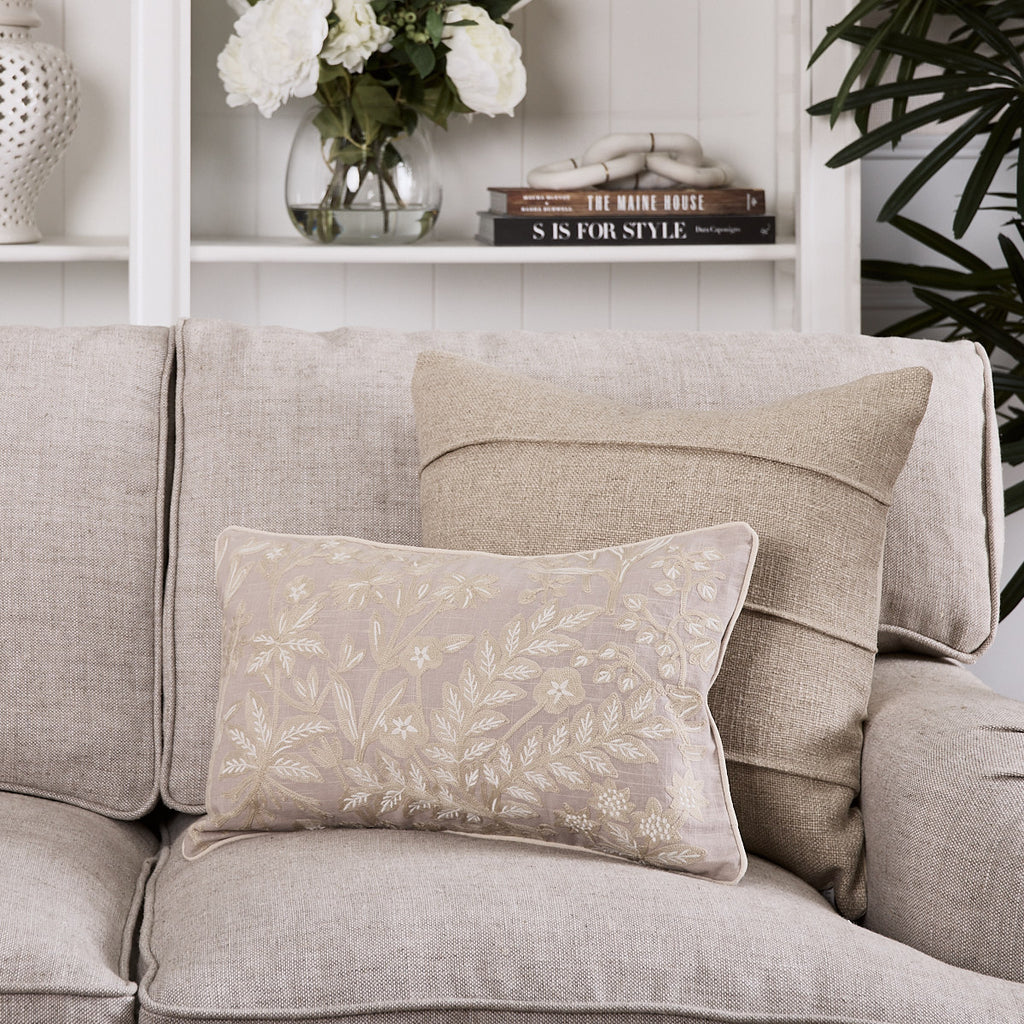 Embroidered Botanical Cushion Cover (Natural Rectangular) Cushions