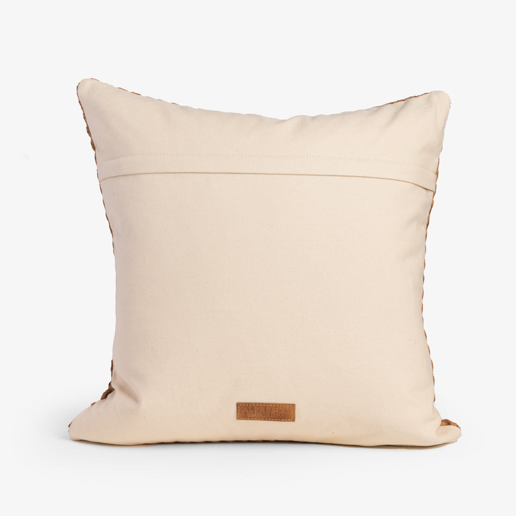 Leather Woven Cushion Cover Tan Geometric