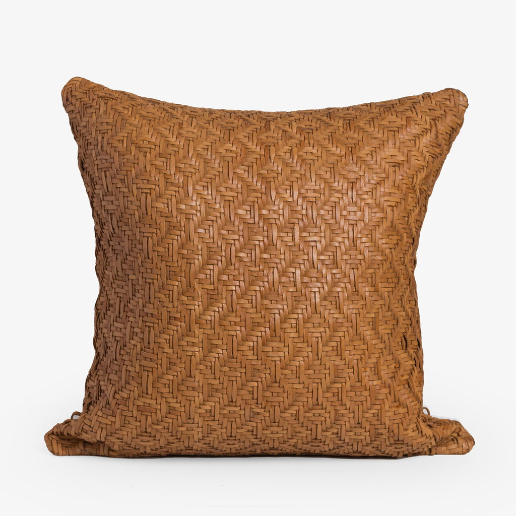 Leather Woven Cushion Cover Tan