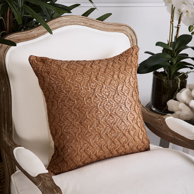 Leather Woven Cushion Cover Tan Styled On Armchair