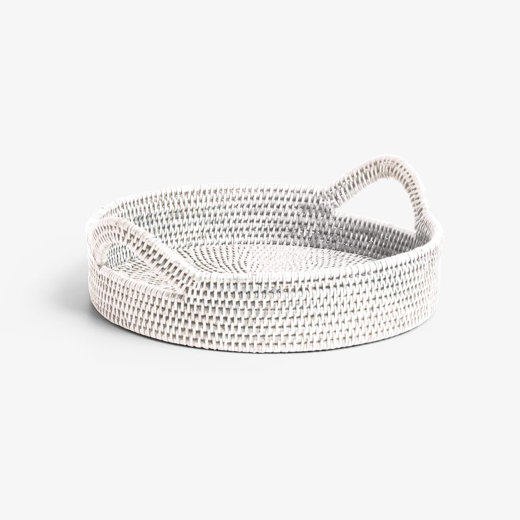 Rattan Trays Round With Handle White