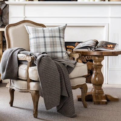 Hudson Avenue Chair Linen Styled Next to Fireplace