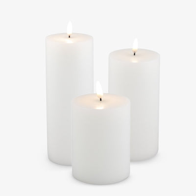 Nordic White Lux Flameless Smooth Candles 8cm Wide Grouped Grouped