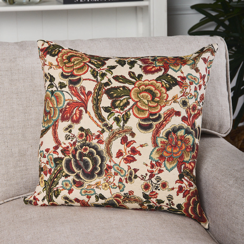 Sara Autumn Floral With Flax Back Cushion Cover