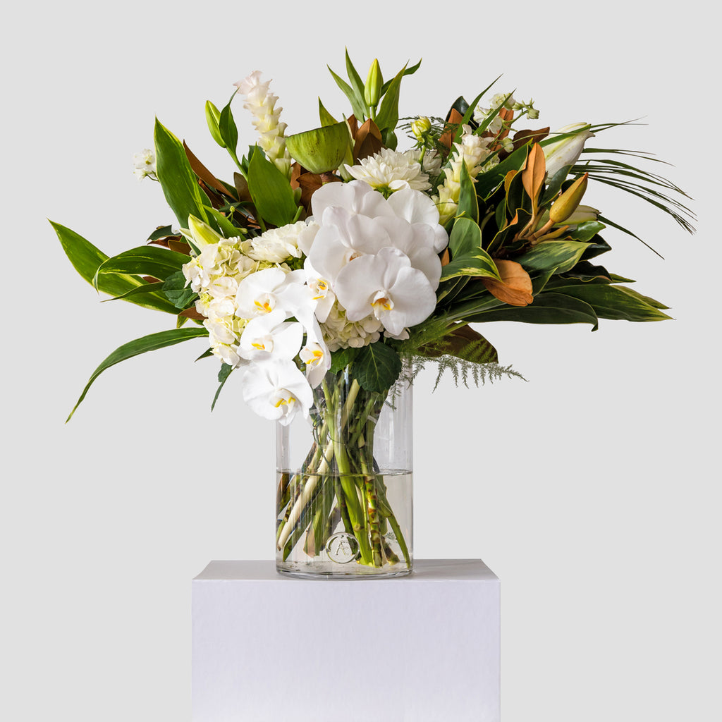 Fresh Flowers White Opulent With Tall Vase