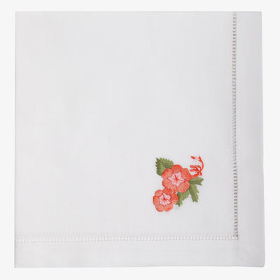 Hand Embroidered Hemstitched Napkin Hibiscus Flower Front