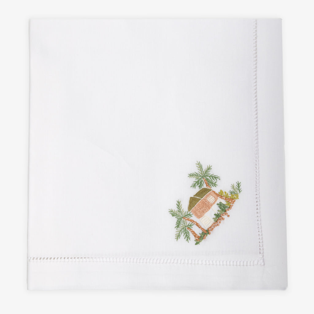 Hand Embroidered Hemstitched Napkin Tropical Hut