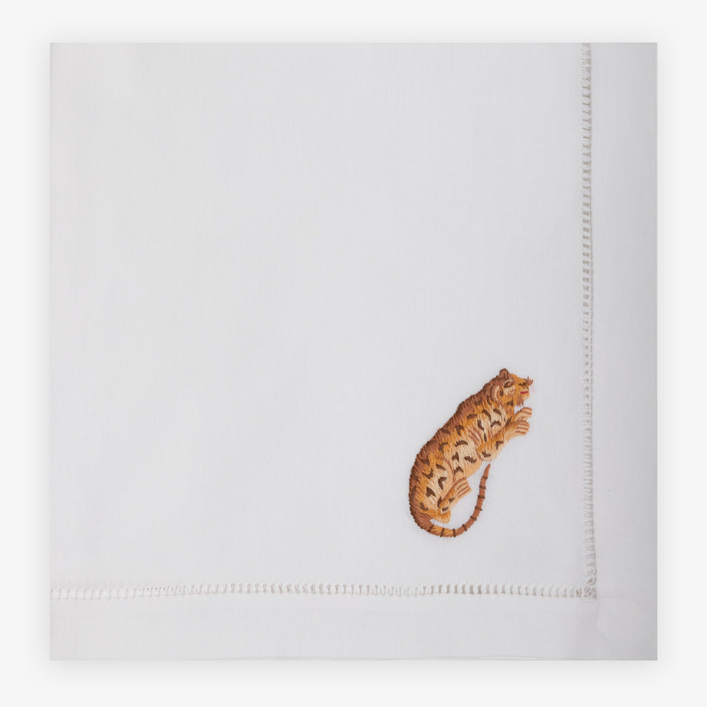 Hand Embroidered Hemstitched Napkin Leopard