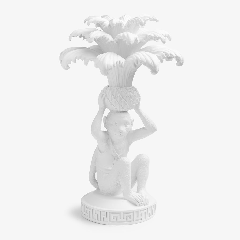 Monkey & Palm Tree Candle Holder White