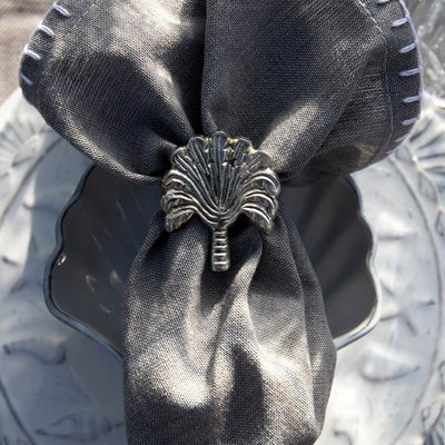 Palm Napkin Ring Silver Styled with Grey Napkin