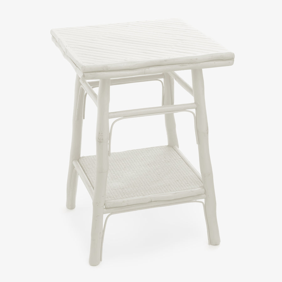 White Side Table Bamboo Front