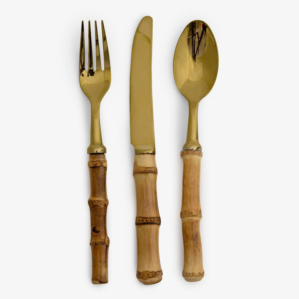 Bamboo Cutlery Dinner Set 12 Piece Gold Large