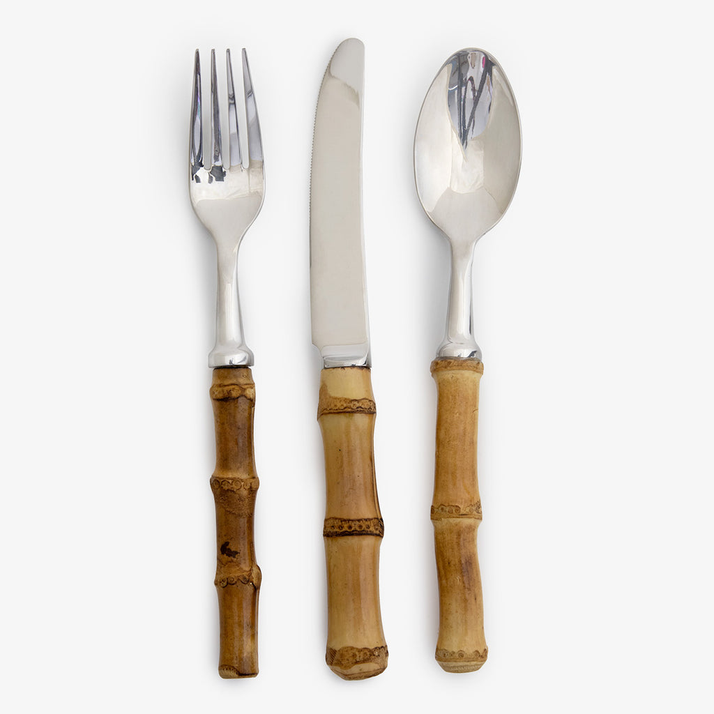 Bamboo Cutlery Dinner Set 12 Piece Silver Large