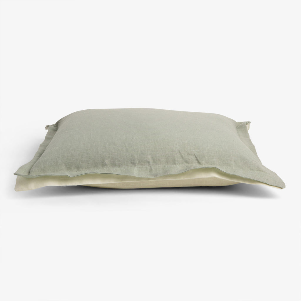 Linen Double Flange Cushion Cover Eucalyptus & Off White