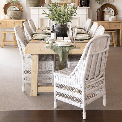 Rattan Dining Chair White Styled With Rustic Table