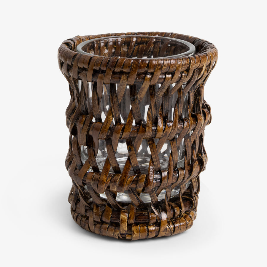 Rattan Votive Candle Holder Brown Front