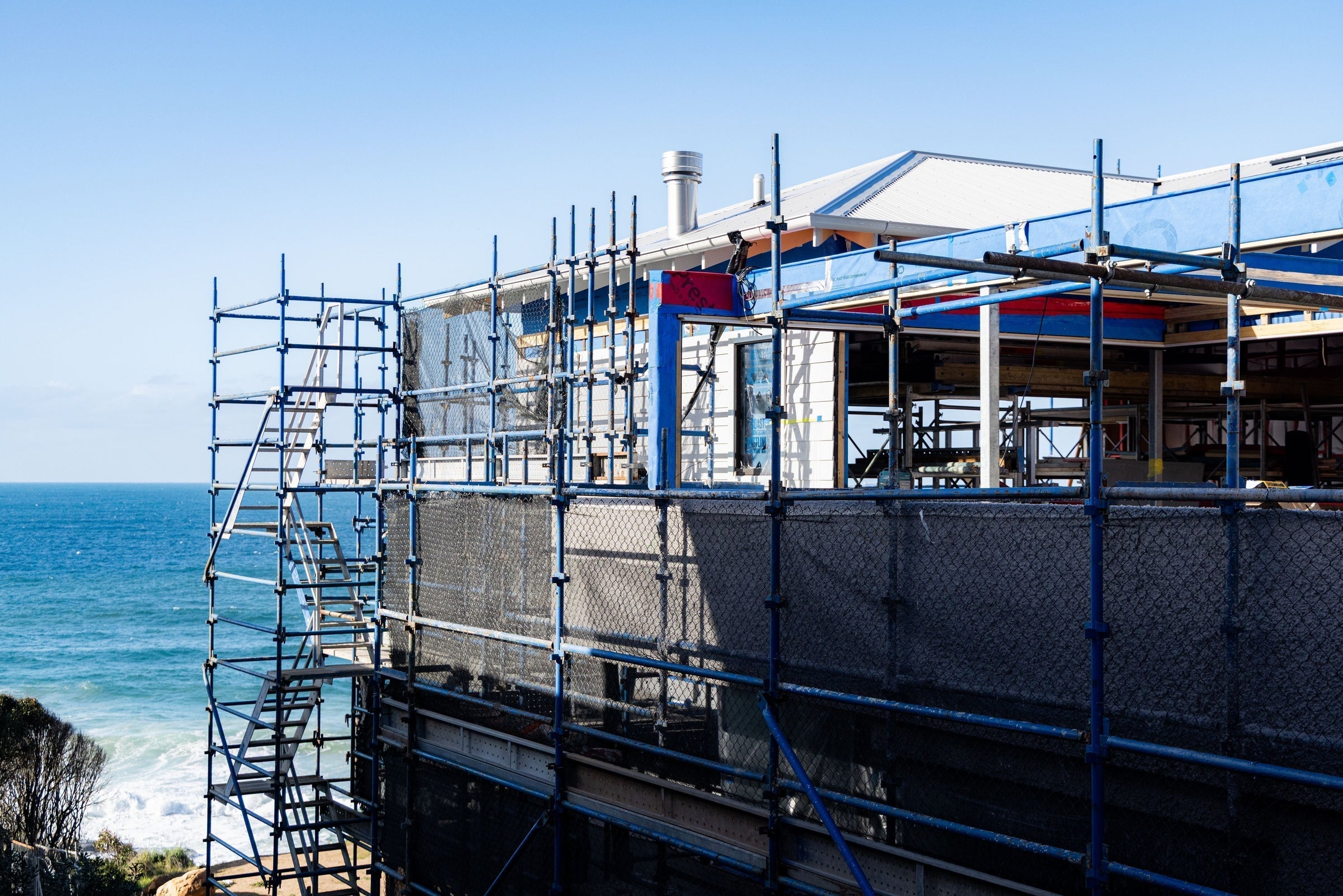 Deborah Hutton's Ocean Edge house with scaffolding around it.