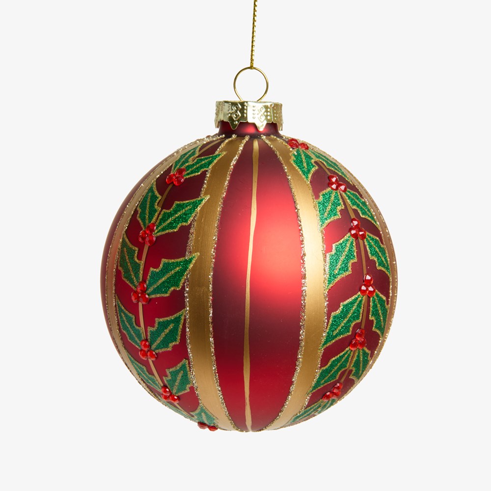 Holly Baubles Set Of 4 (Red & Green)