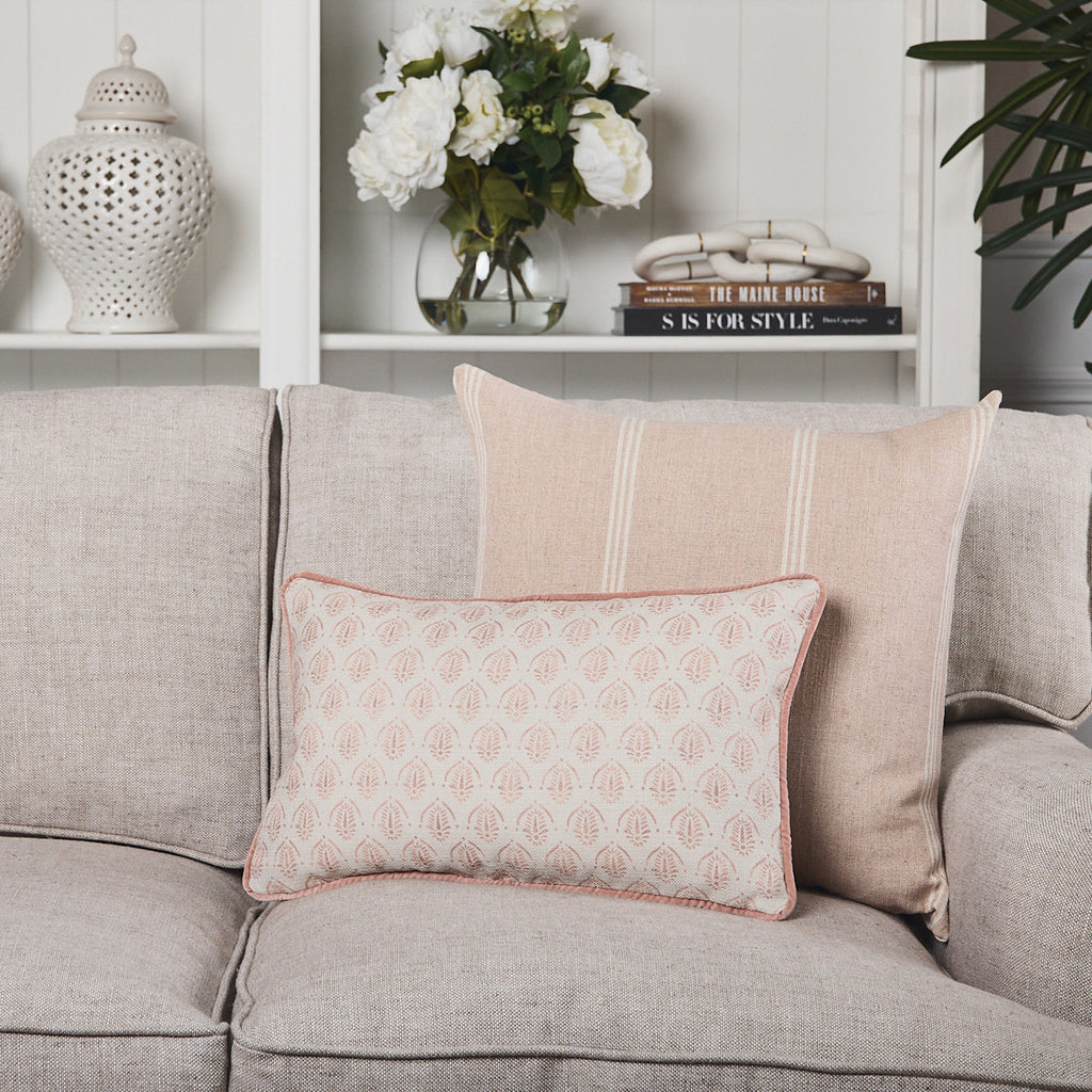 Aberdeen Stripe Blush & Off White Cushion Cover Styled As Grouop