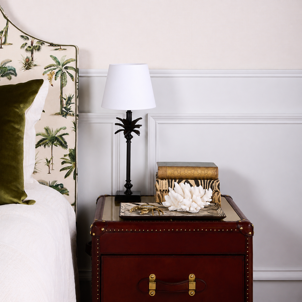 Antique Palm Lamp Bedside Table White SHade