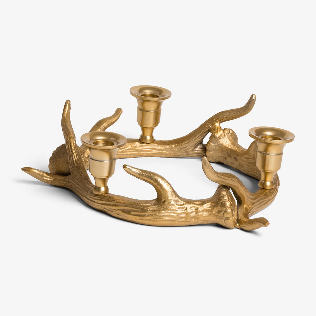 Antler Taper Candle Holder Round Gold Front