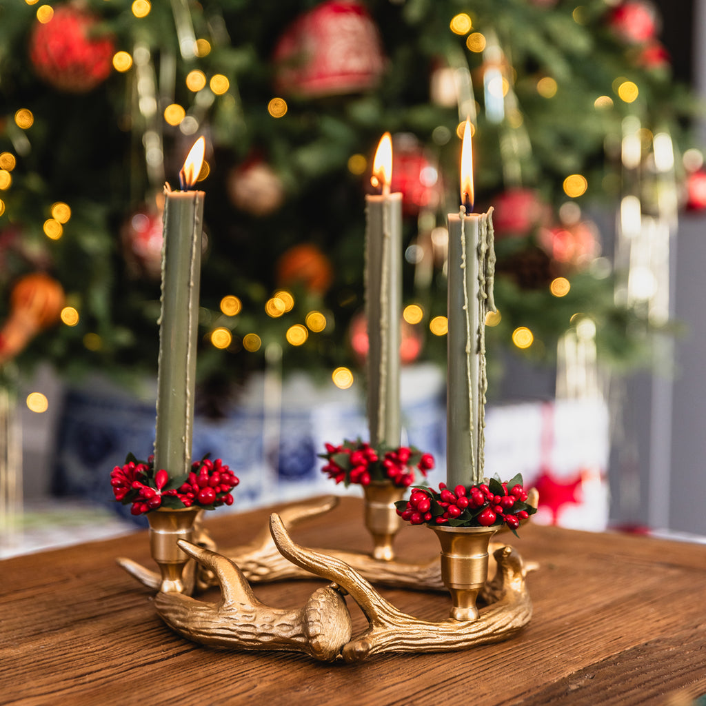 Antler Taper Candle Holder Round Gold Styled