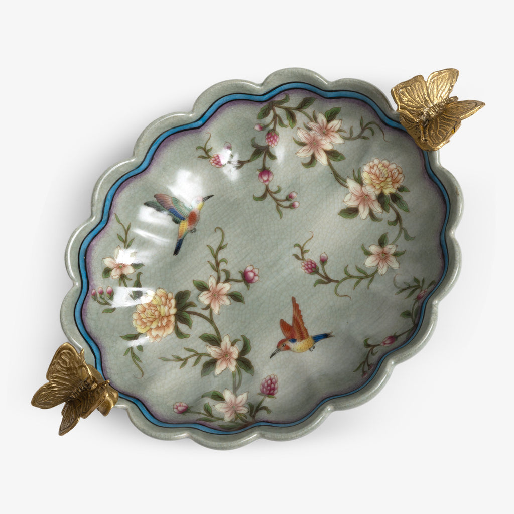 Barclay Green Scalloped Dish With Brass Butterflies Top