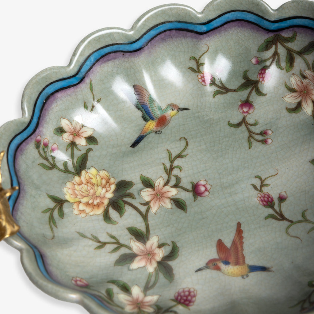 Barclay Green Scalloped Dish With Brass Butterflies Detail