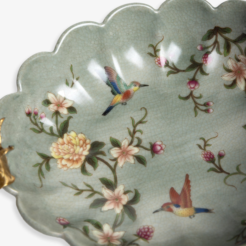 Barclay Green Scalloped Dish With Brass Butterflies Detail