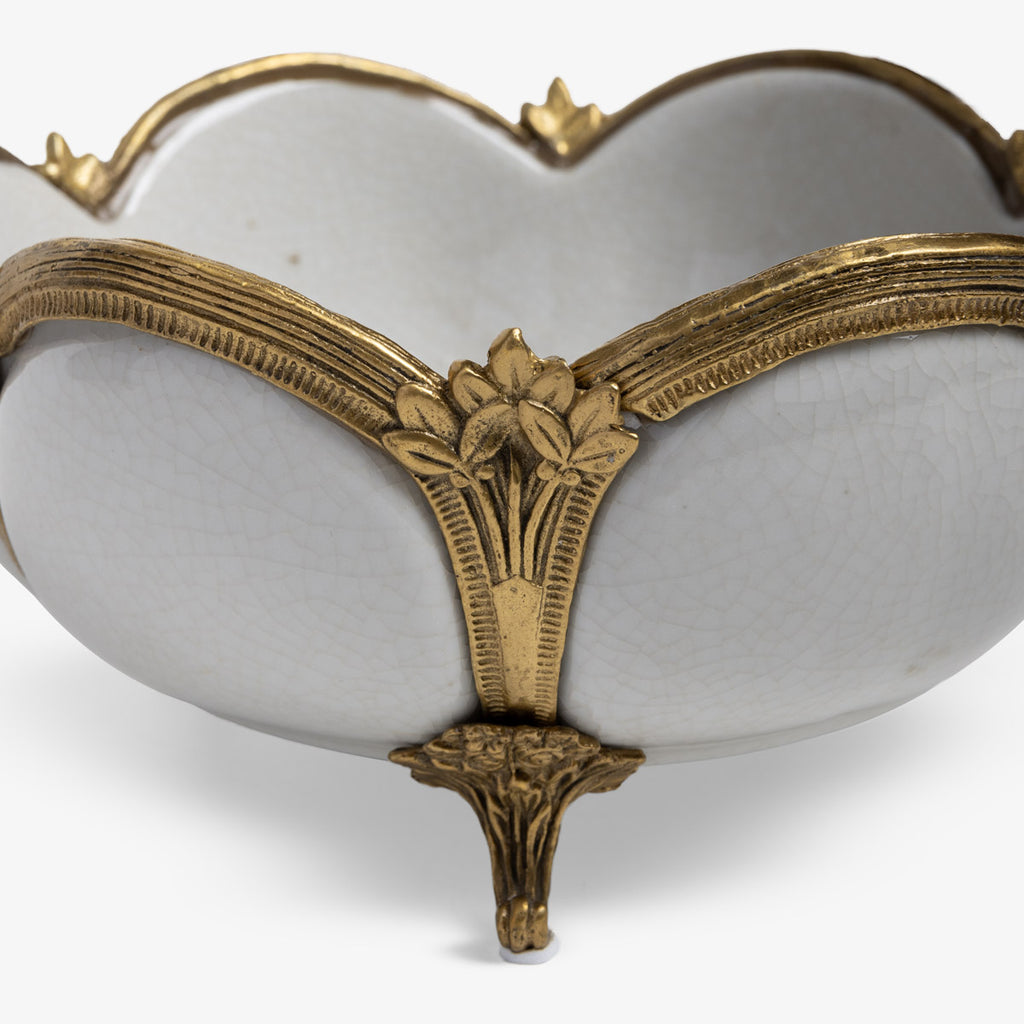 Barclay White Scalloped Bowl With Brass