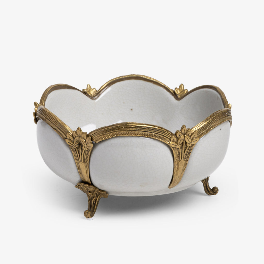 Barclay White Scalloped Bowl With Brass