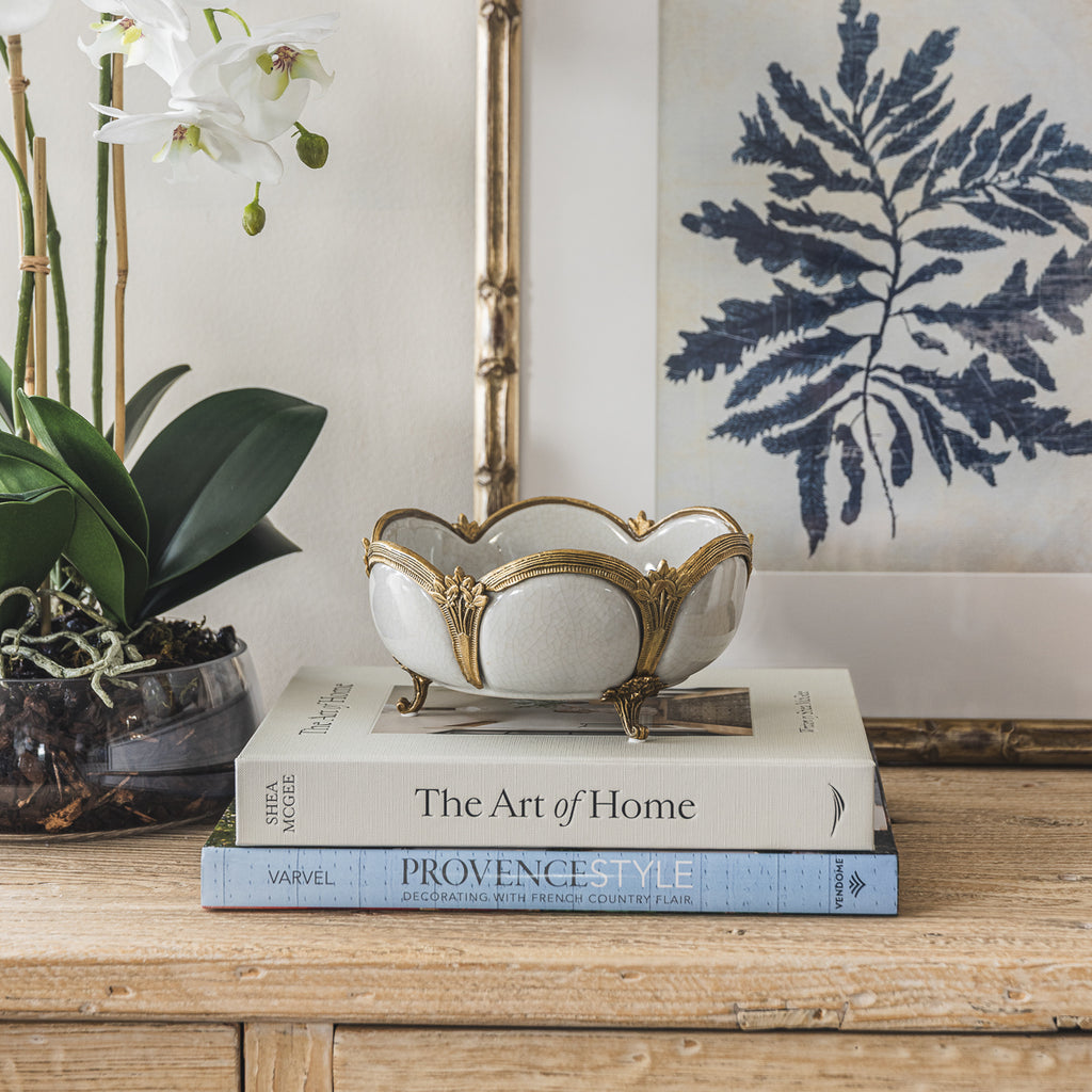 Barclay White Scalloped Bowl With Brass