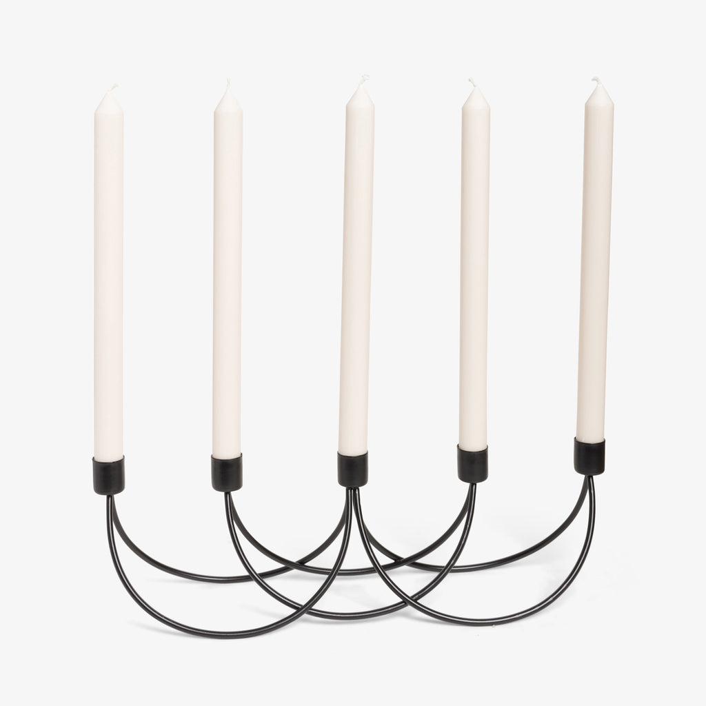 Black Iron Five Candle Stand With Candles