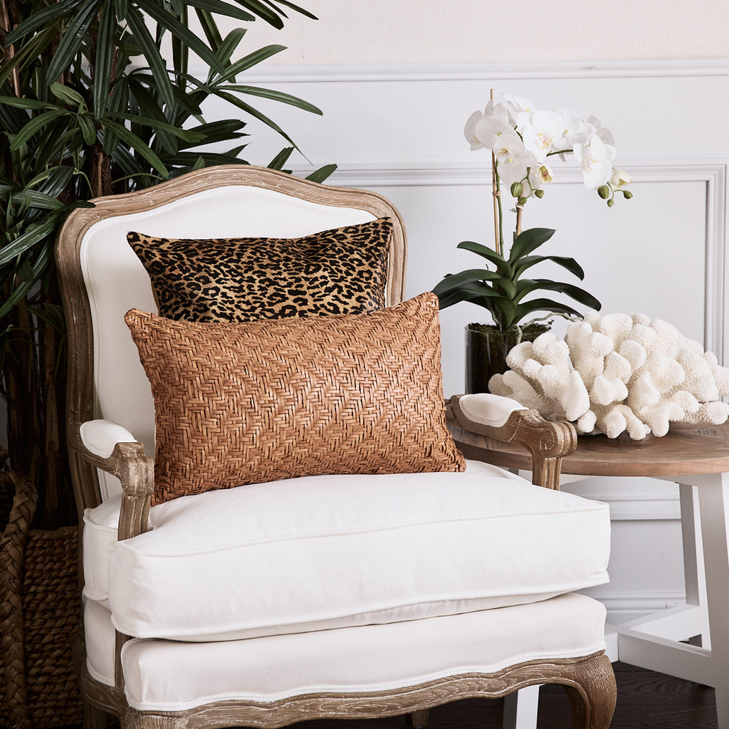 Leopard Print Suede Cushion Cover Black Styled On Armchair