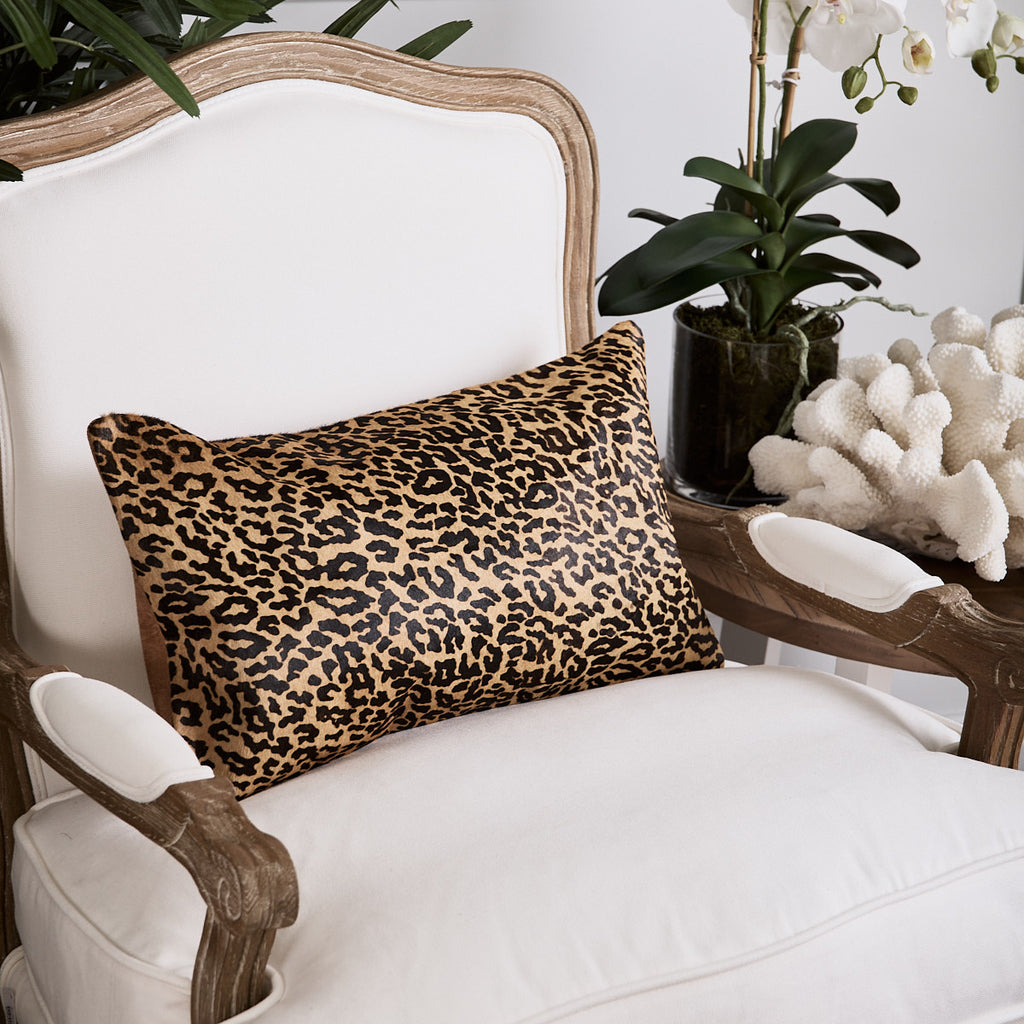 Leopard Print Suede Cushion Cover Black Rectangular