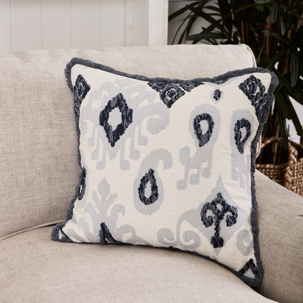 Slub Fringed Cushion Cover Blue