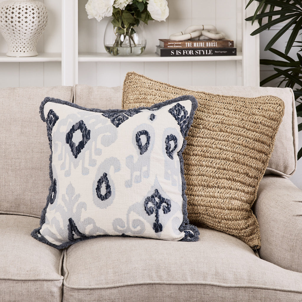 Slub Fringed Cushion Cover Blue Styled As Group