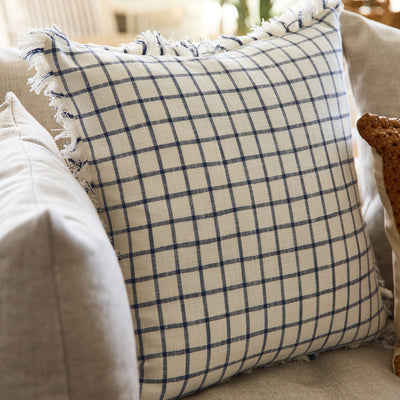 Check Fringe Cushion Cover Blue & White Styled