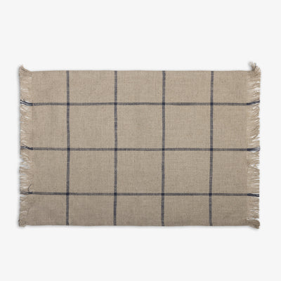 Blue Square Linen Cotton Fringed Placemat Front