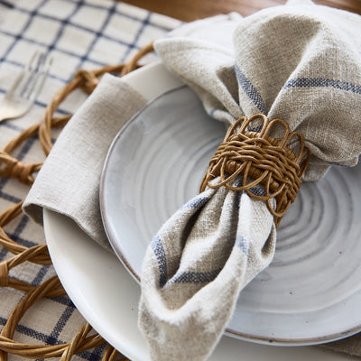 Rattan Chelsea Napkin Ring Natural Styled With Check Napkin
