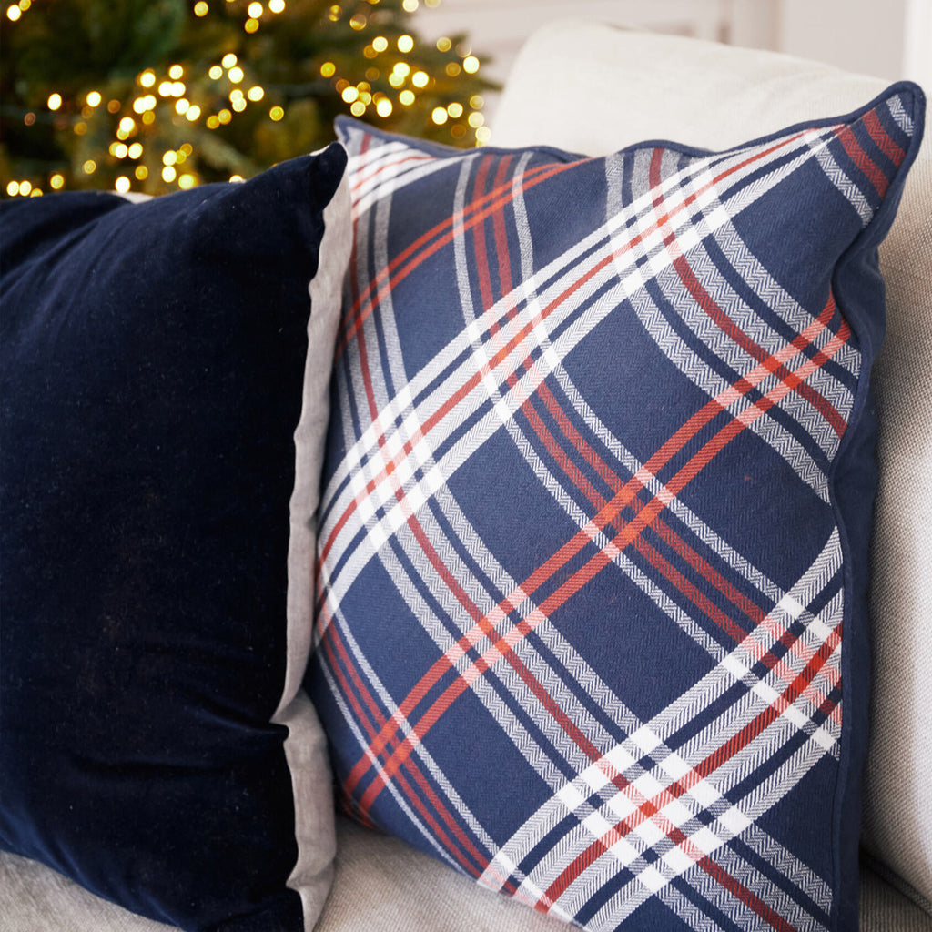 Blue Tartan Cushion Cover Styled For Christmas