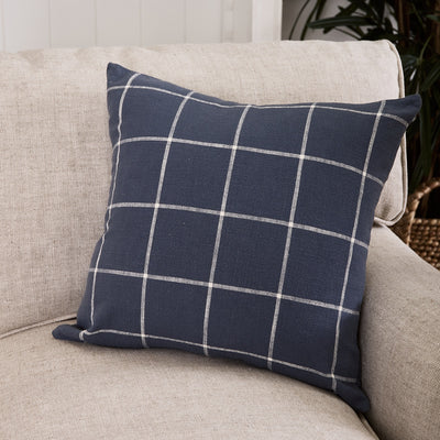 Check Cushion Cover Blue & White Styled On Lounge