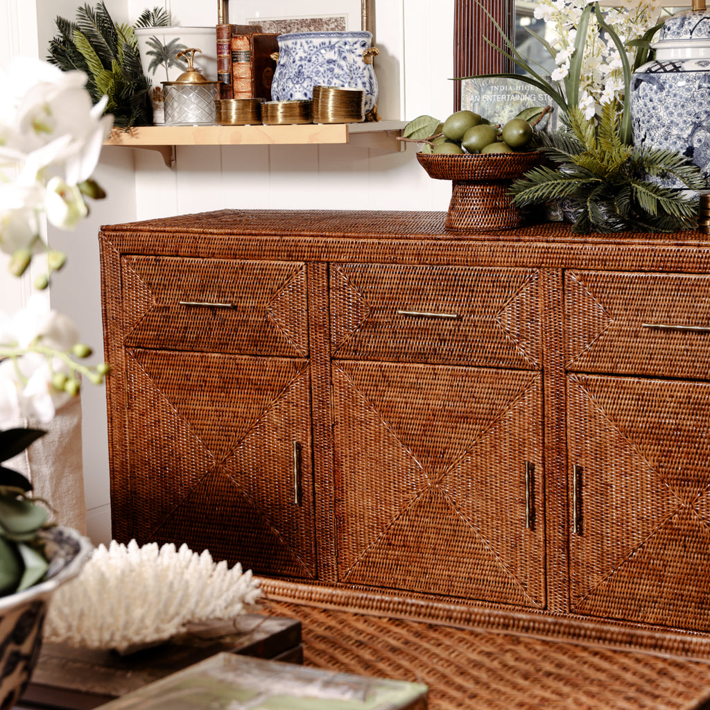 Brown Rattan Four Door Cabinet styled 