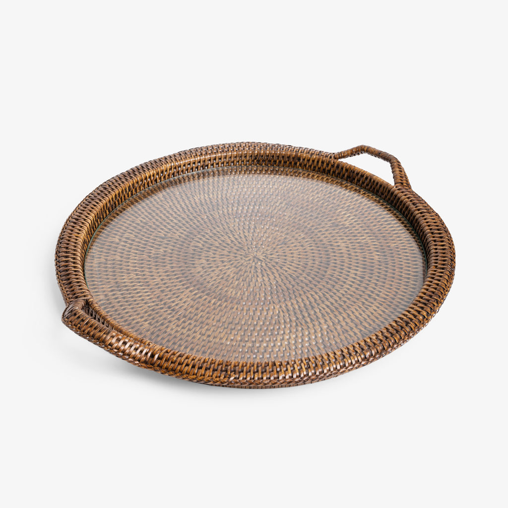 Rattan Cheese Tray With Handle Brown 43cm