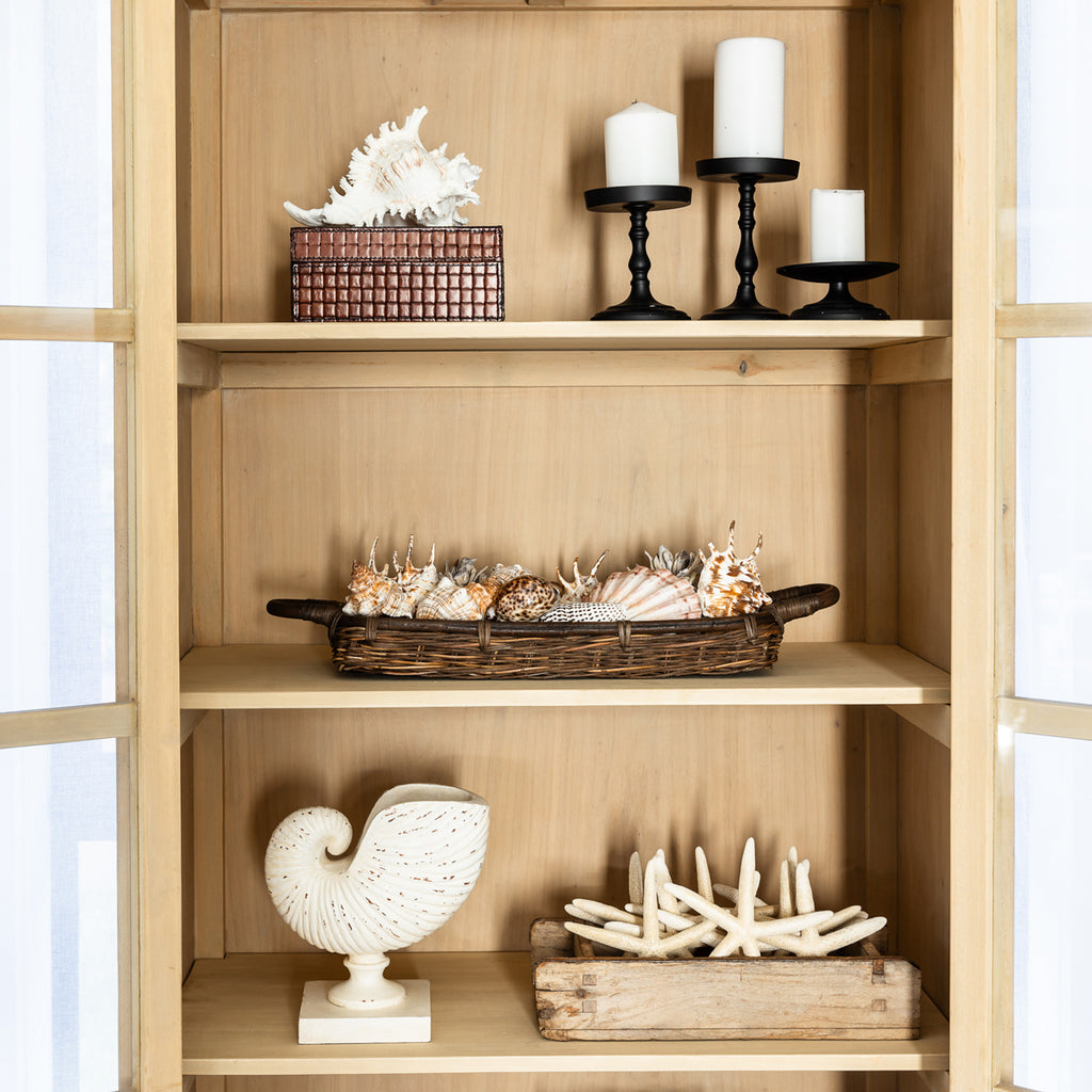 Rattan Trays Rectangular With Handles Brown Styled On Bookshelf