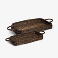 Brown Rattan Tray With Handle Grouped