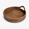Brown Round Rattan Trays with Handle Large