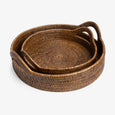 Brown Round Rattan Trays with Handle Grouped