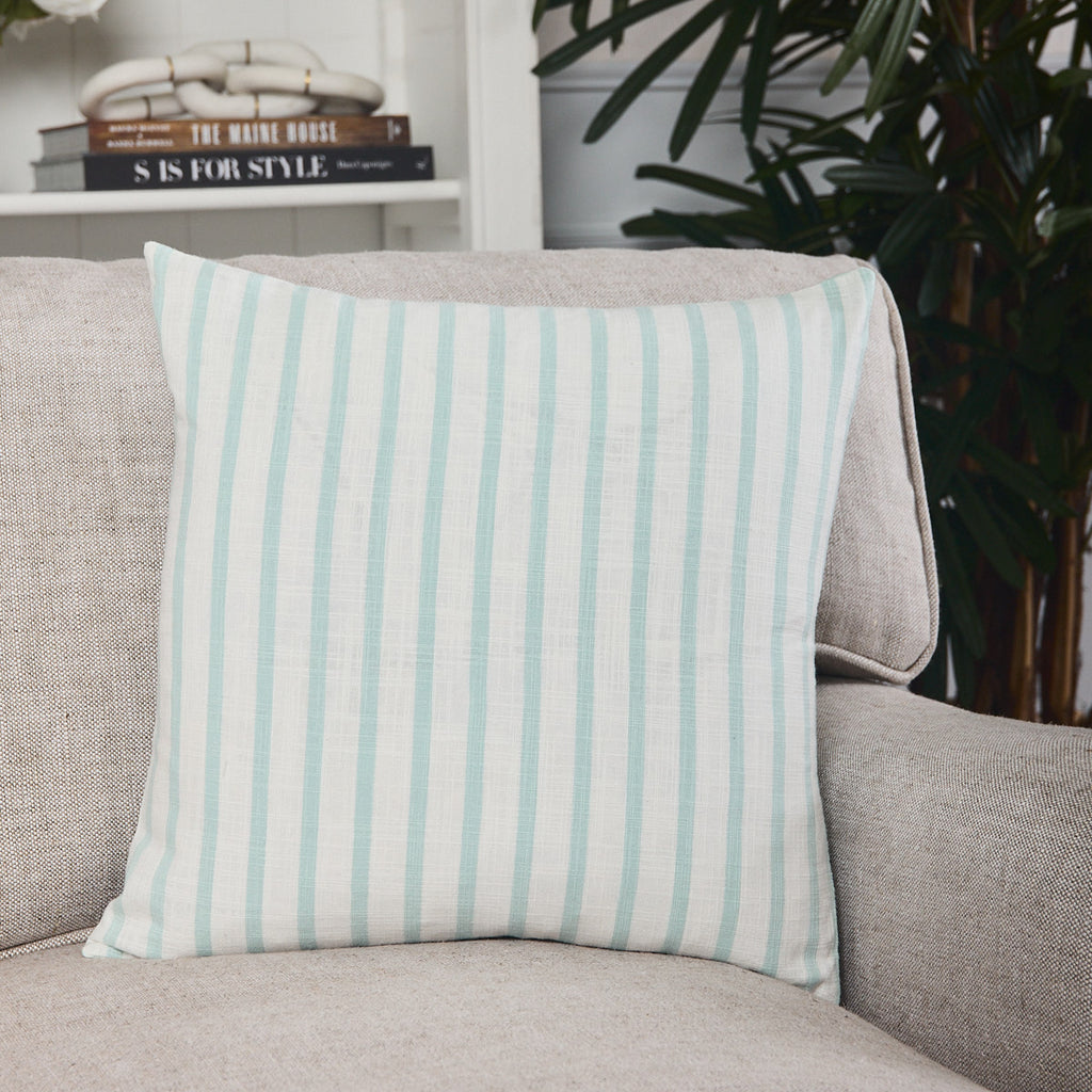 Palm & Stripe Cushion Aqua Cover Only Styled Front